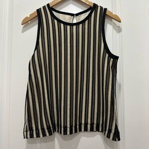 LOFT Black and Cream Striped Tank Top
